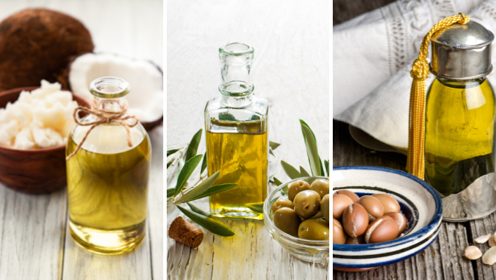 huiles de coco d'olive et d'argan pour enlever le henné de ses cheveux