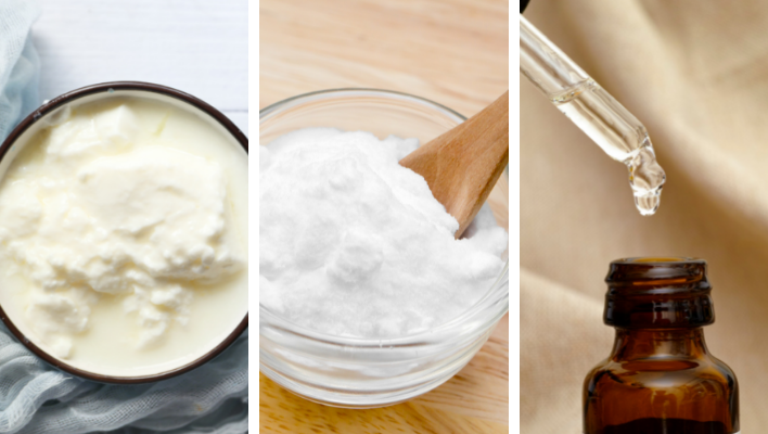 yaourt, bicarbonate de soude et huile essentielle pour masque cheveux gras