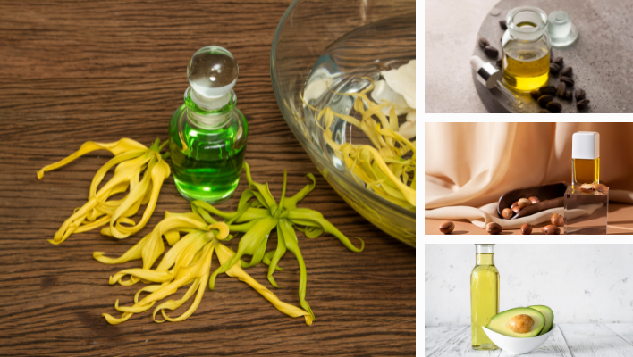 soin capillaire à l'huile essentielle d'ylang-ylang et différentes huiles